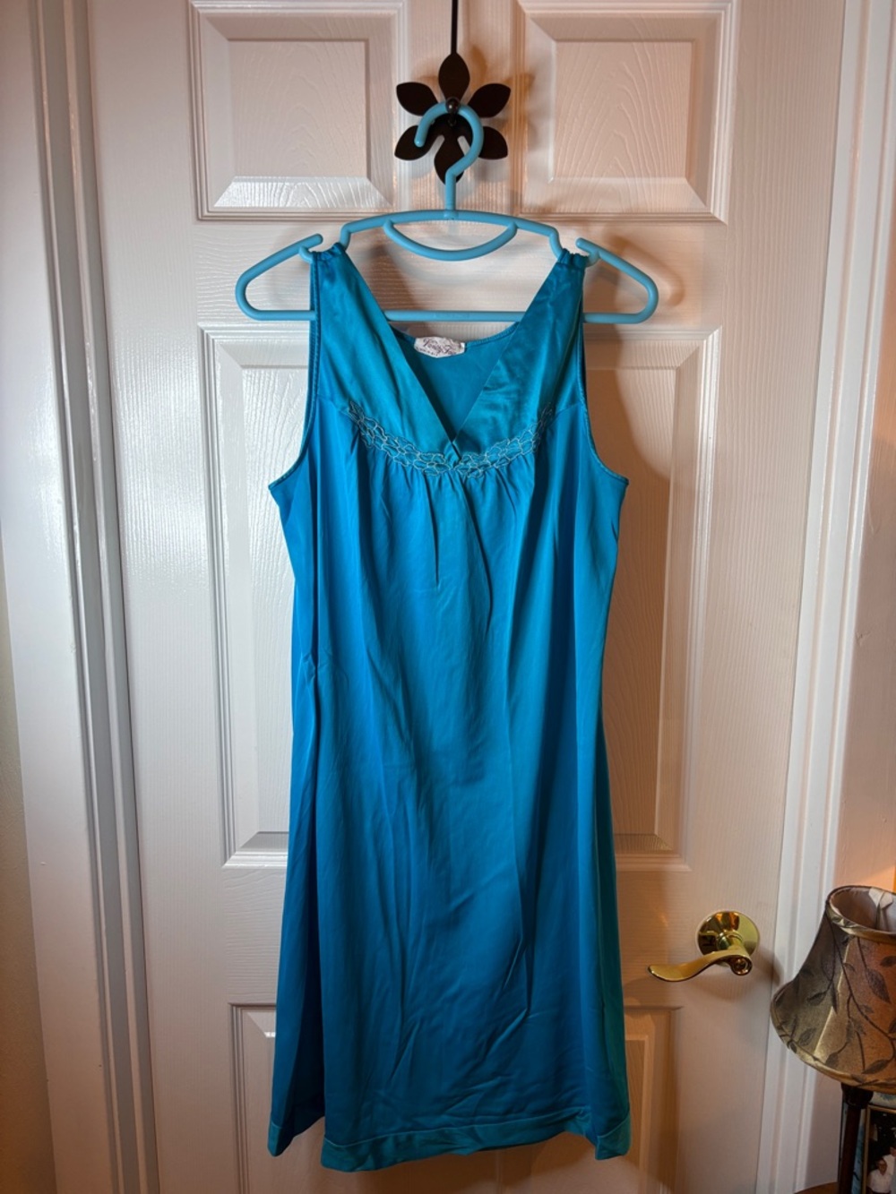 Vanity Fair Vintage Nightgown Turquoise Blue Sleeveless Slip Style Size Med